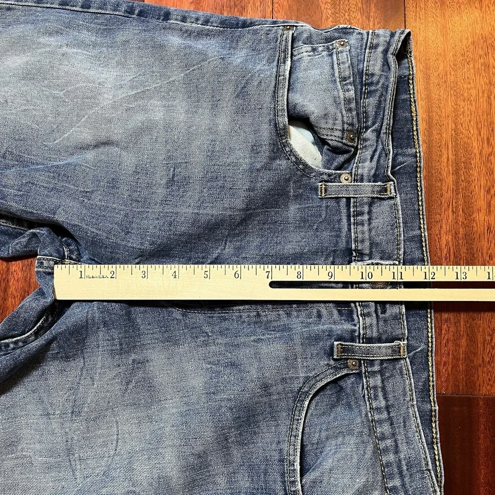 Levis Jeans Mens 34x30 502 Blue Whiskering Fade Grunge Workwear Stretch Gorpcore